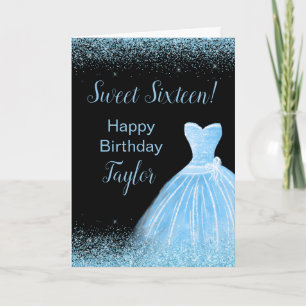 Light Blue Dress Imitate Glitzer Sweet 16 Birthday Karte
