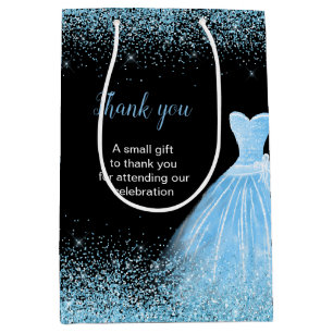 Light Blue Dress Imitate Glitzer Sweet 16 Birthday Mittlere Geschenktüte