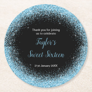 Light Blue Dress Imitate Glitzer Sweet 16 Birthday Runder Pappuntersetzer