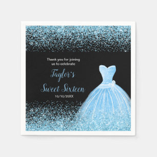 Light Blue Dress Imitate Glitzer Sweet 16 Birthday Serviette