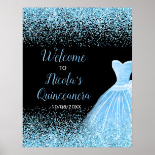 Light Blue Dress Imitats Glitzer Quinceanera Empfa Poster