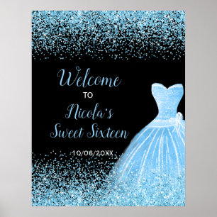 Light Blue Dress Imitats Glitzer Sweet 16 Willkomm Poster