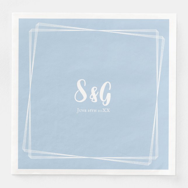 Light Blue Elegant Script Custom Initials Wedding Serviette (Vorderseite)