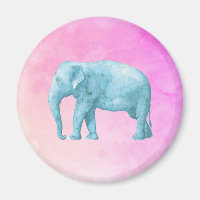 Light Blue Elephant on Dreamy Pink Watercolor