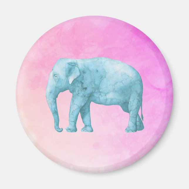 Light Blue Elephant on Dreamy Pink Watercolor Magnet (Vorne)