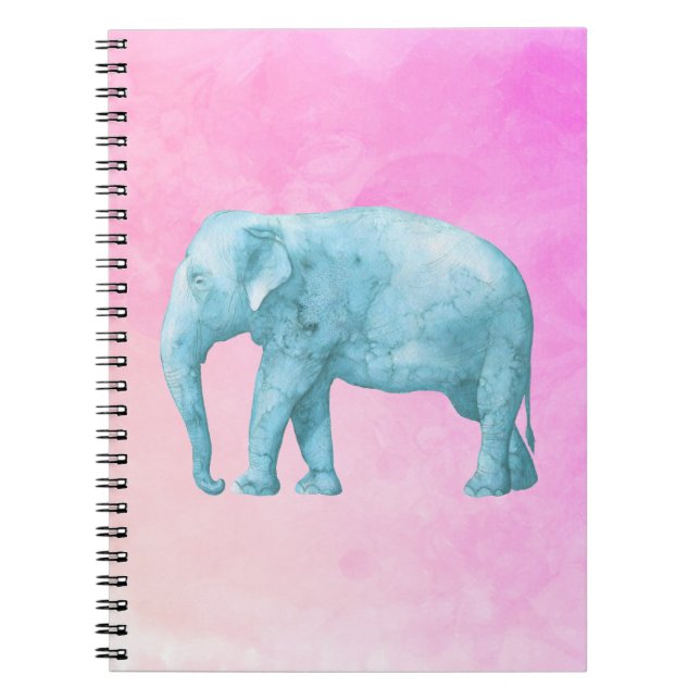 Light Blue Elephant on Dreamy Pink Watercolor Notizblock (Vorderseite)