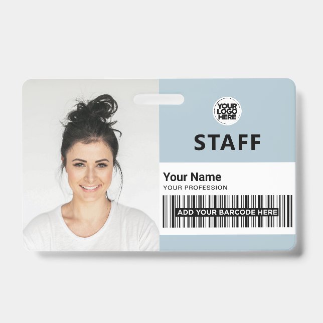 Light Blue Employee Business Foto Mitarbeiter ID Ausweis (Vorderseite)