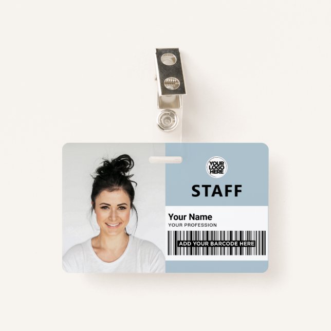Light Blue Employee Business Foto Mitarbeiter ID Ausweis (Vorderseite mit Klammer)