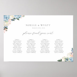 Light Blue Floral 4 Table Wedding Chart Poster