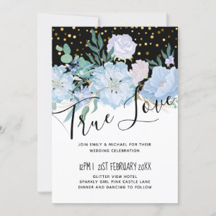 Light Blue Floral Black Moderne Hochzeitsbudget