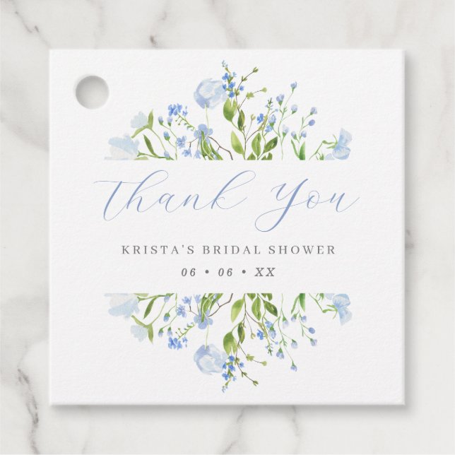 Light Blue Floral Brautparty Vielen Dank Geschenkanhänger (Vorderseite)