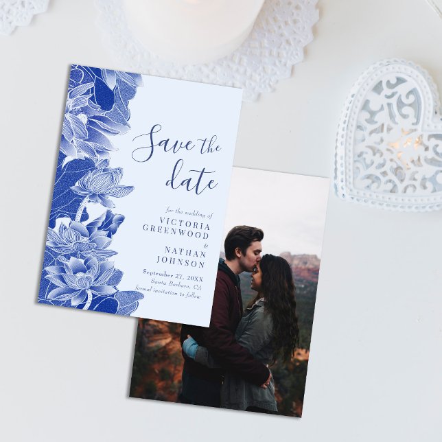Light Blue Floral Chinoiserie Foto Save the Date (Von Creator hochgeladen)
