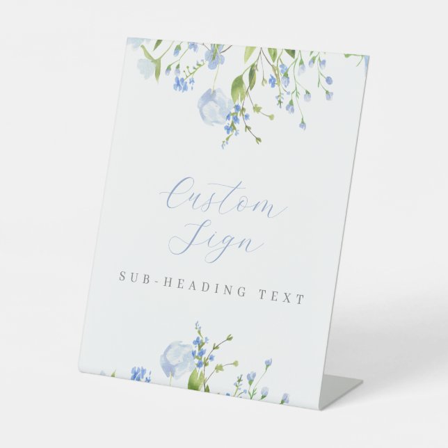 Light Blue Floral Custom Editable Sockelschild (Vorderseite)