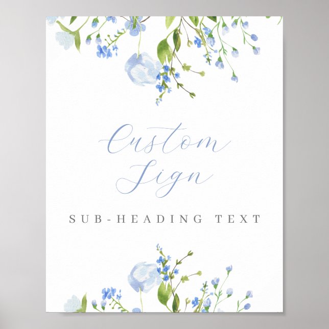 Light Blue Floral Custom Editierbar Digital Downlo Poster (Vorne)