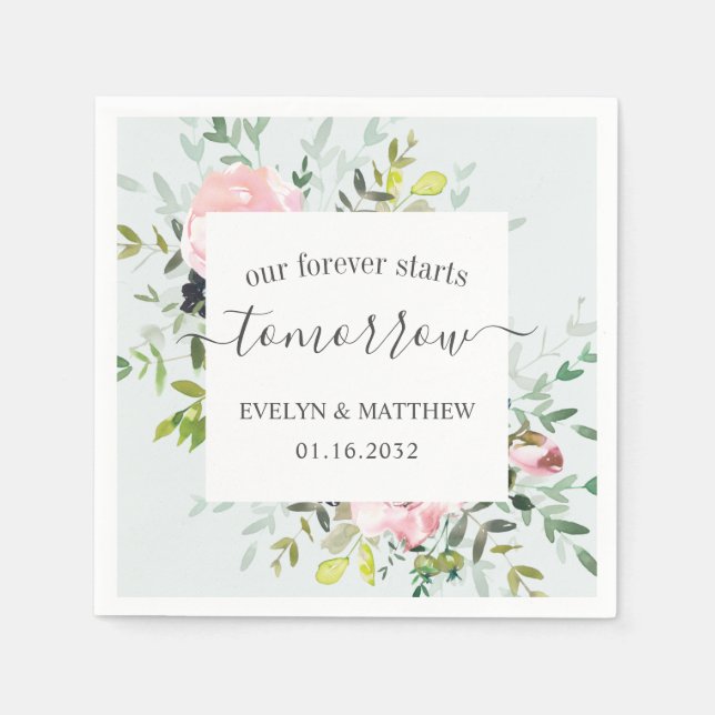 Light Blue Floral Forever Start Tomorrow Probe Serviette (Vorderseite)