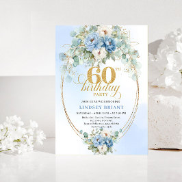 Light Blue Floral Gold 60th Birthday Invitation Einladung