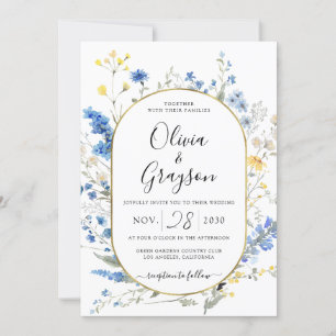 Light Blue Floral Gold QR UAWG alle in 1 Hochzeit Einladung