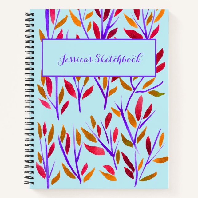 Light Blue Floral Personalisiert Sketchbook Notizbuch (Vorderseite)