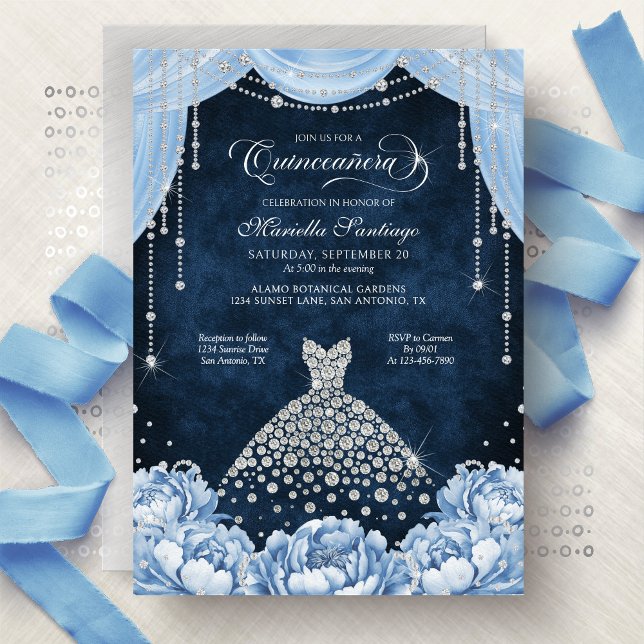 Light Blue Floral Princess Quinceanera Invitation Einladung (Von Creator hochgeladen)