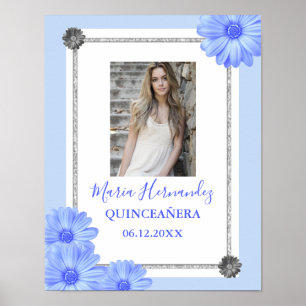 Light Blue Floral Quinceanera Poster