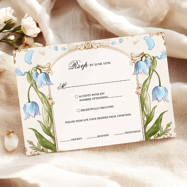 Light Blue Floral RSVP Card mit Essensauswahl Karte (Von Creator hochgeladen)