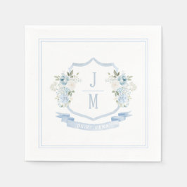 Light Blue Floral Wappen French Wedding Monogram Serviette