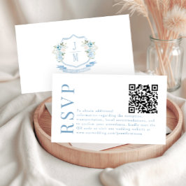 Light Blue Floral Wappen Wedding RSVP QR-Codekarte Begleitkarte