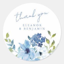 Light Blue Floral Wedding Danke Custom Runder Aufkleber