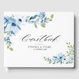 light blue floral wedding guestbook gästebuch