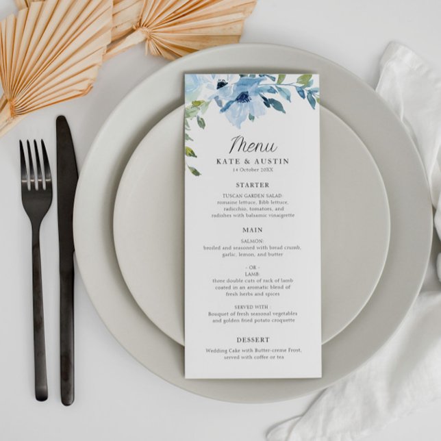 light blue floral wedding menu programm (Von Creator hochgeladen)