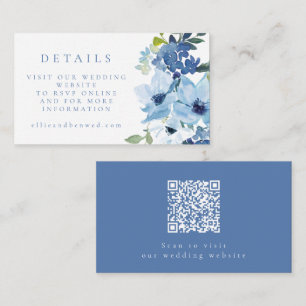 Light Blue Floral Wedding Website UAWG QR Code Begleitkarte