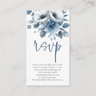 Light Blue Florals Script QR Code Wedding RSVP Begleitkarte
