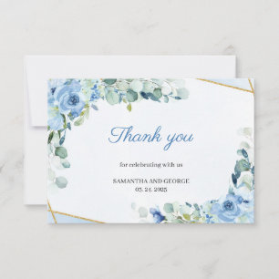 Light Blue Flowers Imitate Gold Geometric Wedding Dankeskarte
