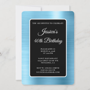 Light Blue Foil Black and White 40. Geburtstag Einladung