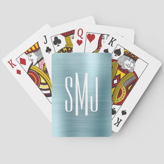 Light Blue Foil Three Letter Monogram Spielkarten (Rückseite)