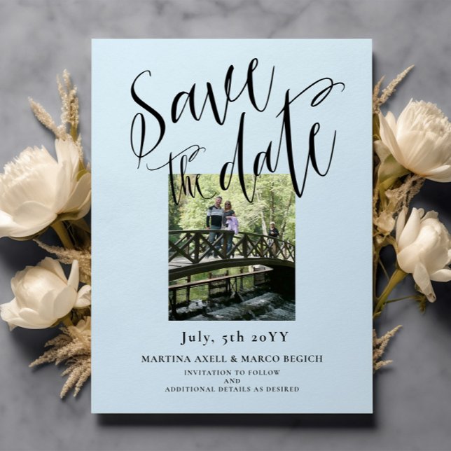 Light Blue Foto Save the Date Postkarte (Von Creator hochgeladen)