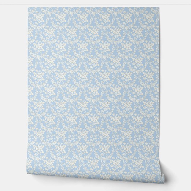 Light Blue French Country Gemustert Tapete (Abrollen)