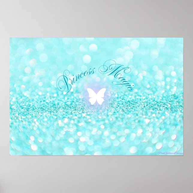 Light Blue Funkelnd Glitzer Butterfly Princess Poster (Vorne)