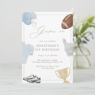 Light blue Game On Football Birthday Einladung