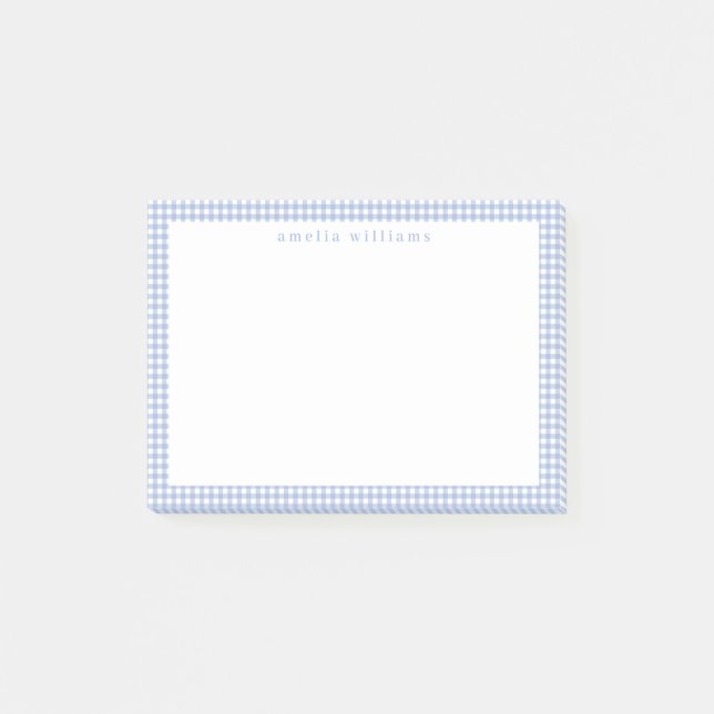 Light Blue Gingham Kariert Post-it Klebezettel (Vorderseite)