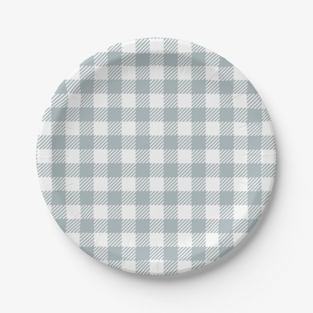 Light Blue Gingham Pattern Pappteller (Vorderseite)