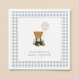 Light Blue Gingham Teddy Bear Baby Dusche Serviette