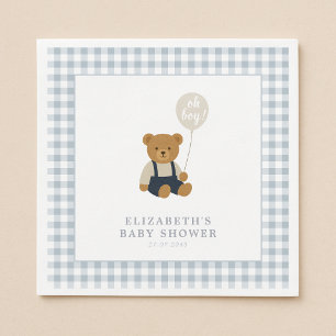 Light Blue Gingham Teddy Bear Baby Dusche Serviette