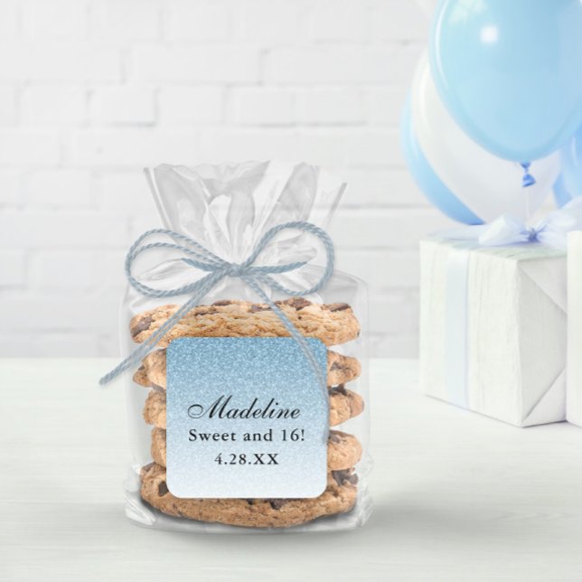 Light Blue Glam Glitzer Personalisiert Quadratischer Aufkleber (Von Creator hochgeladen)