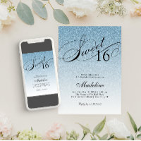 Light Blue Glam Glitzer Sweet 16