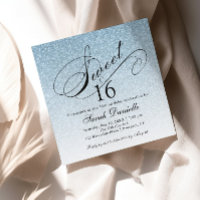 Light Blue Glam Glitzer Sweet 16 Square
