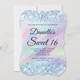Light Blue Glitzer Aqua Lila Holograph Sweet 16 Einladung