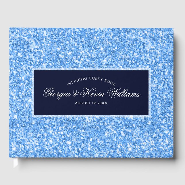 Light Blue Glitzer Pattern & Dark Blue Gästebuch (Vorderseite)
