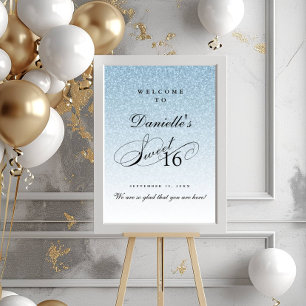 Light Blue Glitzer Sweet 16 Personalisierter Empfa Poster