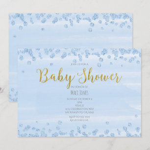 Light Blue & Gold Baby Dusche Einladungen